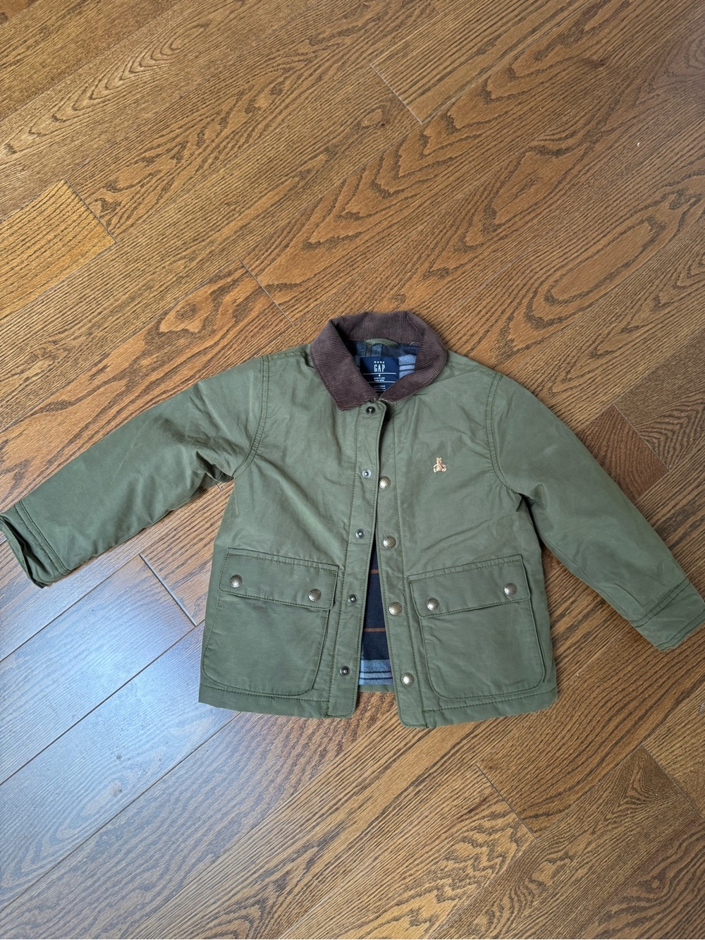 GAP Olive Green Quilted Field Jacket with Brown Corduroy Collar